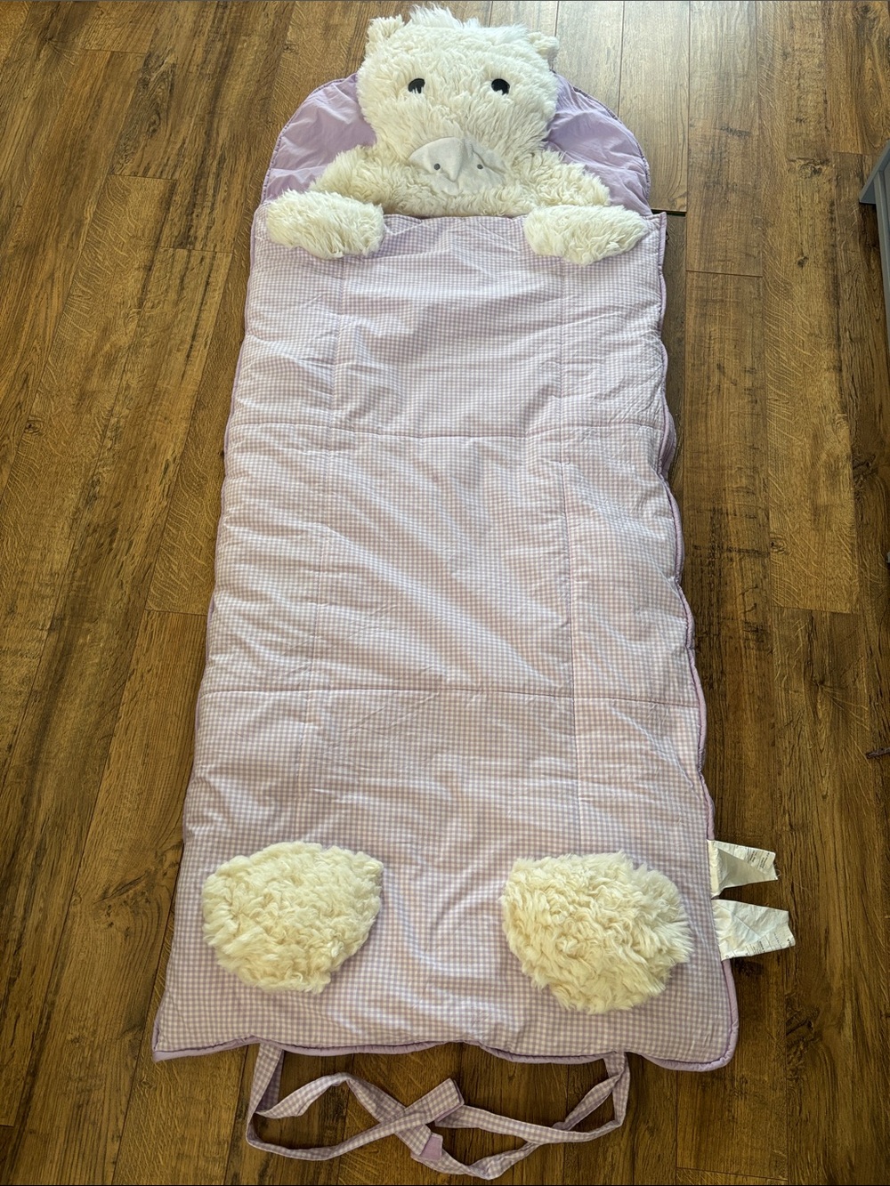 Pottery Barn Kids Shaggy Unicorn Head Cotton Zip Up Sleeping Bag in Light Purple